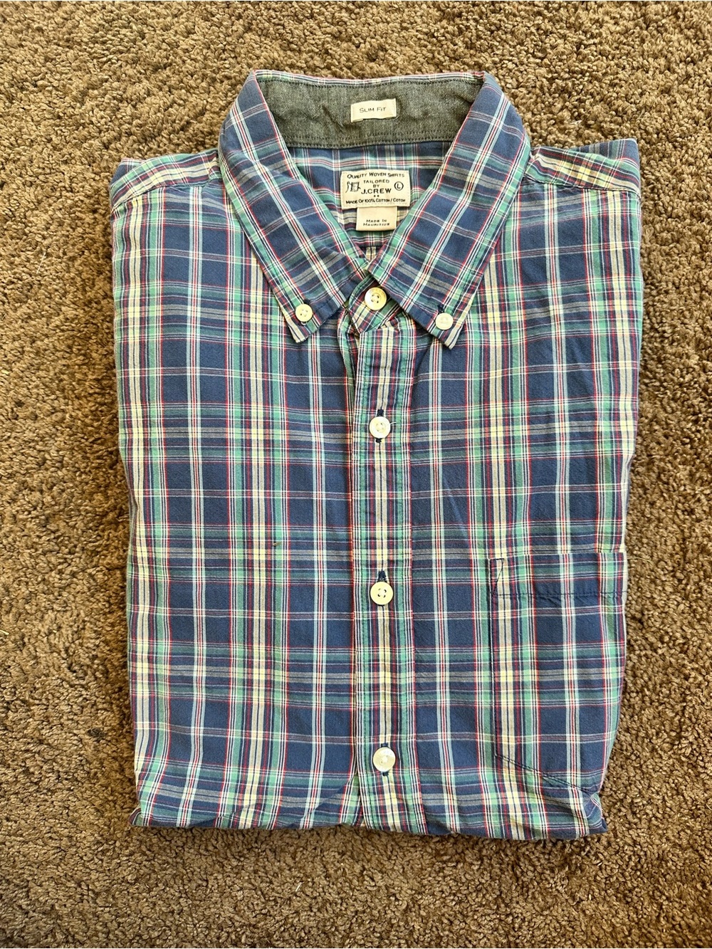 J Crew- Classic Blue Plaid Button-Down Shirt - Men’s L